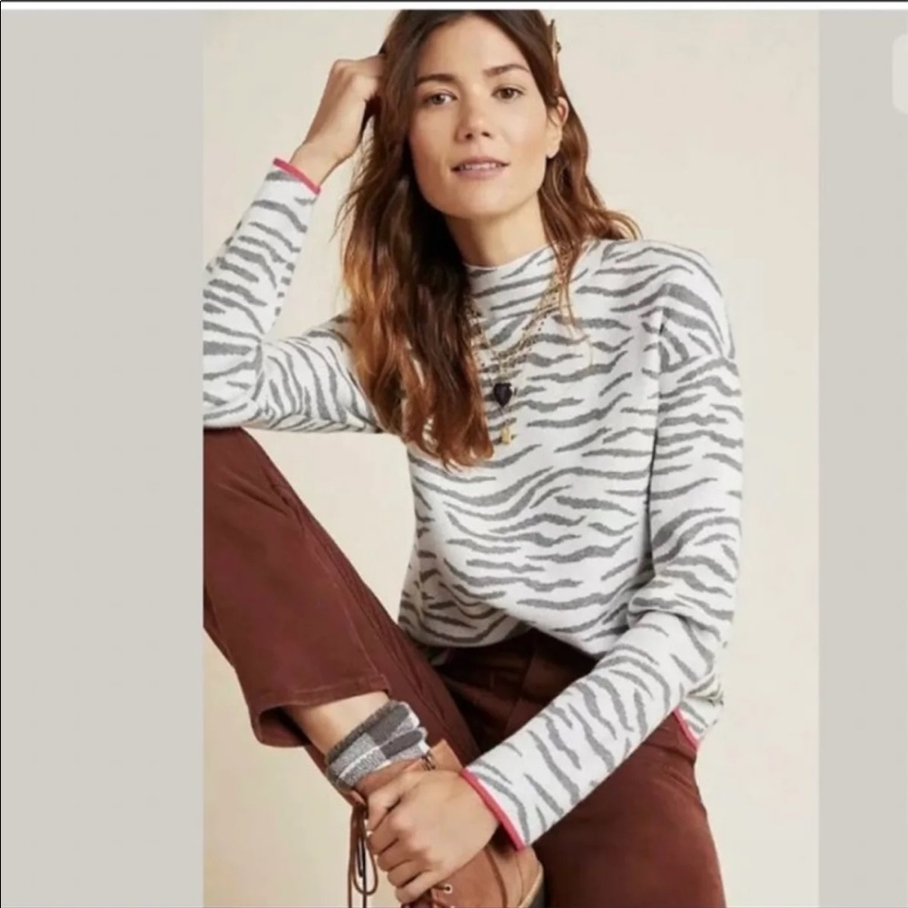 Anthro Zebra Lizzie Mock Neck Sweater